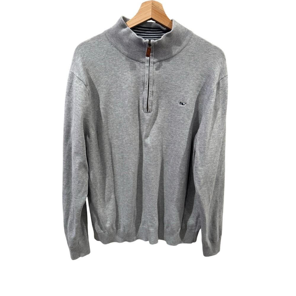 Vineyard Vines Quarter Zip Gray LS Cotton Pullover Large